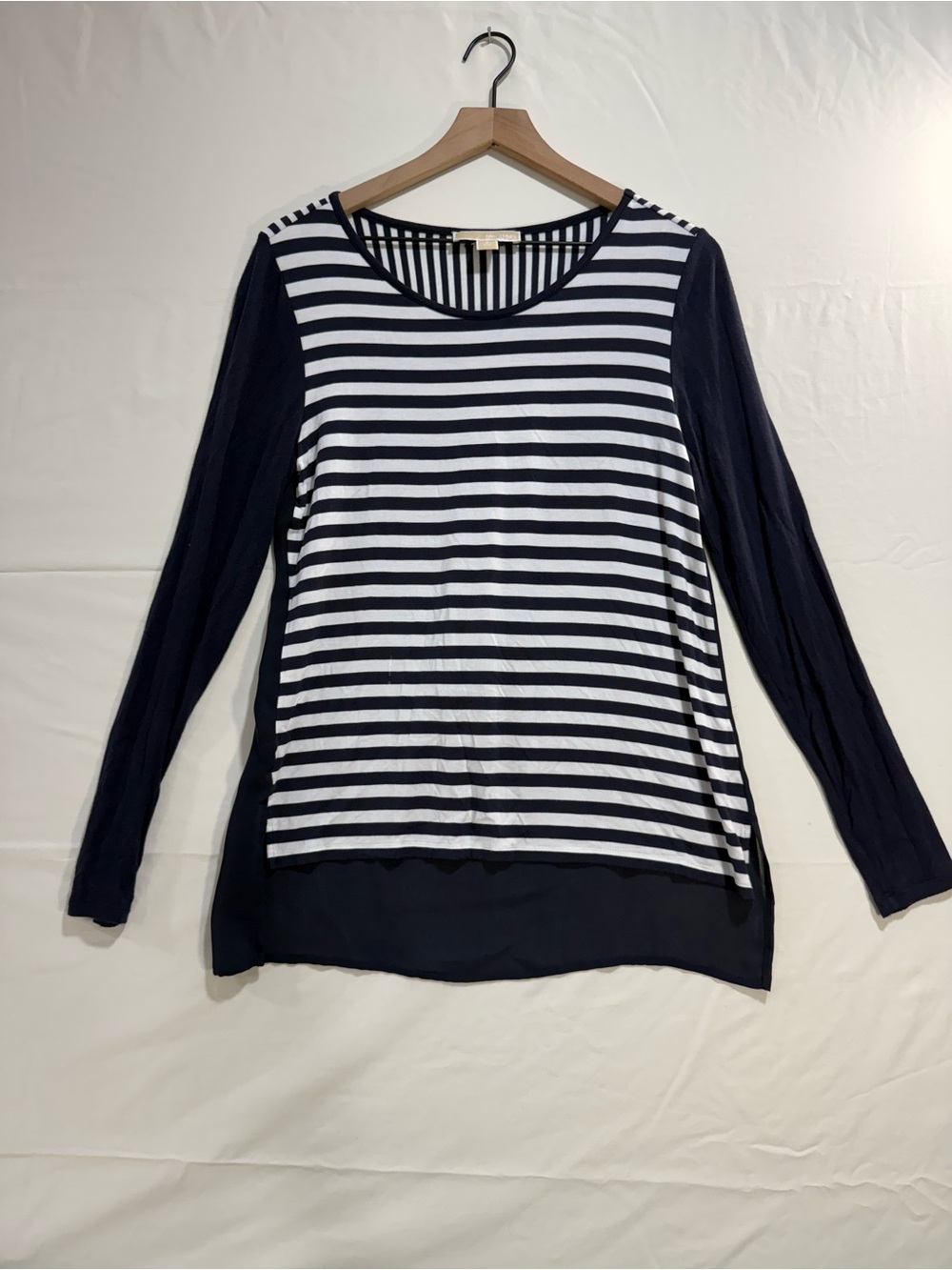 Michael Kors Navy and White Striped Long Sleeve Top
